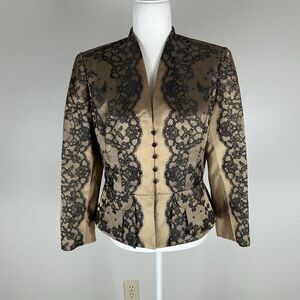 Blazer Jacket Vintage 8 M Chantilly Lace Salon Brocade Black Gold Victorian Vamp